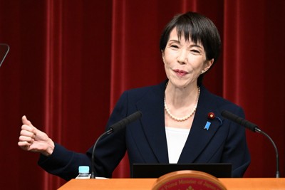 記者会見で衆院解散を表明する高市早苗首相＝首相官邸で2026年1月19日午後6時半、平田明浩撮影