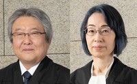This composite photo shows Junichiro Takasu, left, and Masami Okino, both subjects of the Supreme Court justices' national review.