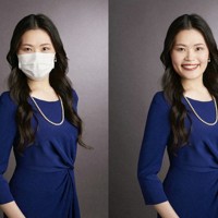 The right image is a profile photo of Kiho Muroga, an associate professor at Kyushu University's Graduate School of Economics. Using generative artificial intelligence (AI), a mask was digitally added to the profile photo and placed on the left. (Photo provided by Kiho Muroga)