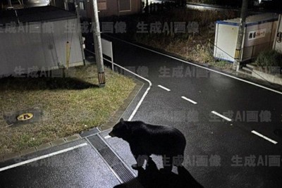 宮城県女川町の公式Xに投稿されたクマの画像。生成AIを使ったフェイクと判明し、町は投稿を削除して謝罪した＝Xから（「生成AI画像」の文字を入れています）