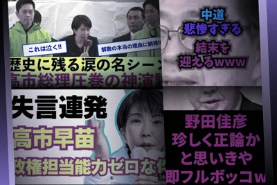 政治関連の言葉を検索していると、関連する動画が次々に表示される＝ユーチューブの動画より