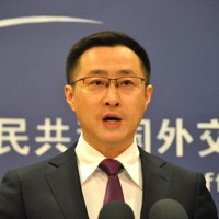 中国外務省の林剣副報道局長＝北京で2025年12月22日、畠山哲郎撮影