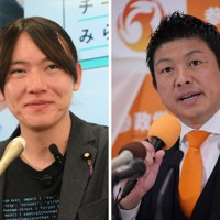 参政党の神谷宗幣代表（右）とチームみらいの安野貴博党首