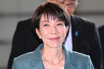 首相官邸に入る高市早苗首相＝2026年2月12日午前11時18分、平田明浩撮影