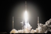 A SpaceX Falcon 9 rocket with a crew of four aboard the Dragon space craft lifts off from pad 40 at the Cape Canaveral Space Force Station in Cape Canaveral, Fla., Feb. 13, 2026. (AP Photo/John Raoux)