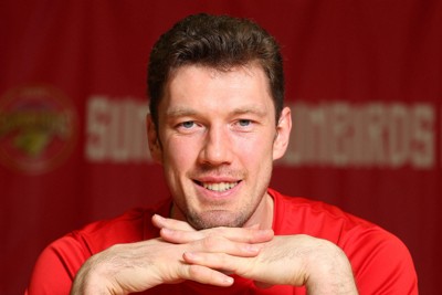 今季限りでの引退を表明した理由について語ったサントリーのドミトリー・ムセルスキー選手＝大阪府箕面市で2026年1月20日、梅田麻衣子撮影