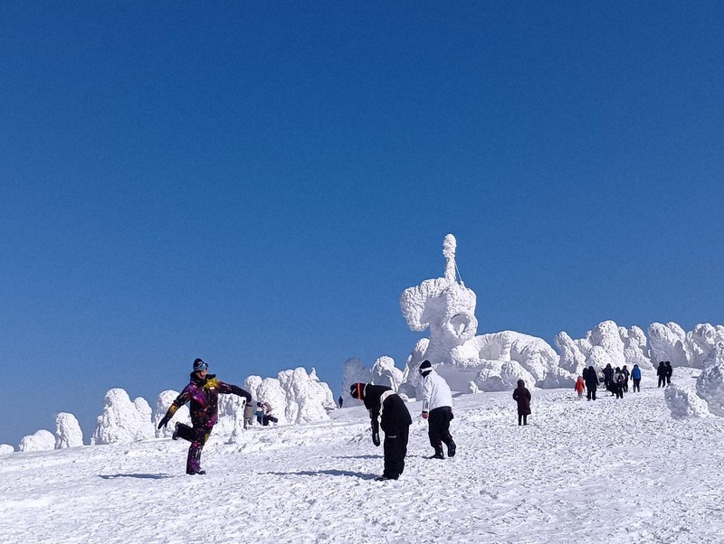 巨大な樹氷「スノーモンスター」、観光客を魅了 青森・八甲田山 [写真