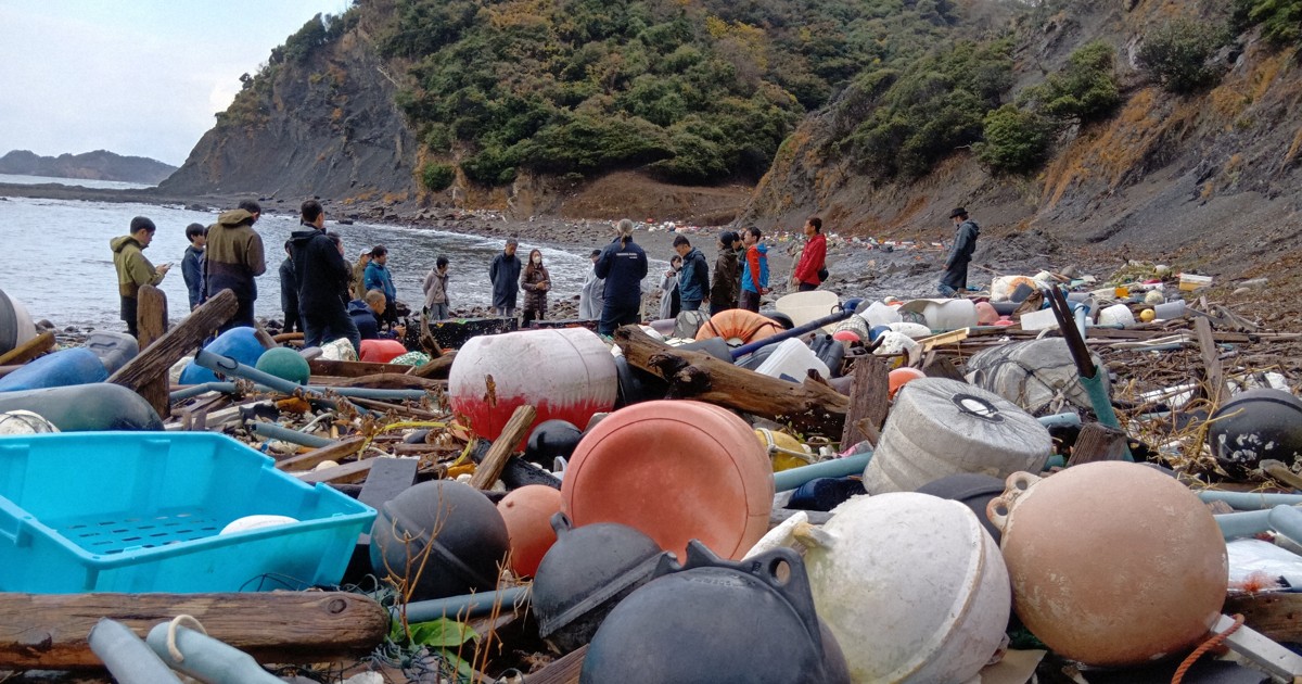 Mountains of washed-up waste create 'stratum' on Japanese island Tsushima