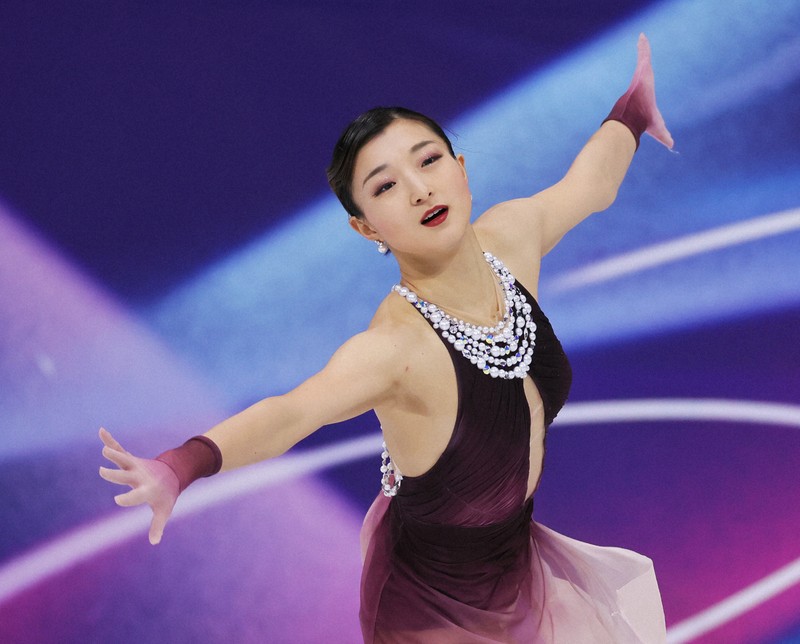 女子フリーで演技する坂本花織＝ミラノ・アイススケートアリーナで2026年2月19日、吉田航太撮影