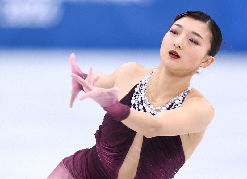 女子フリーで演技する坂本花織＝ミラノ・アイススケートアリーナで2026年2月19日、猪飼健史撮影