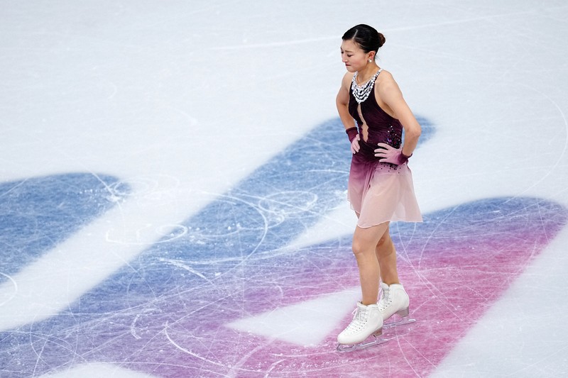 女子フリーの演技を終えた坂本花織＝ミラノ・アイススケートアリーナで2026年2月19日、貝塚太一撮影
