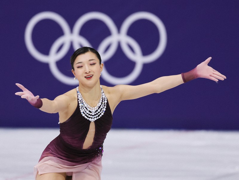 女子フリーで演技する坂本花織＝ミラノ・アイススケートアリーナで2026年2月19日、吉田航太撮影