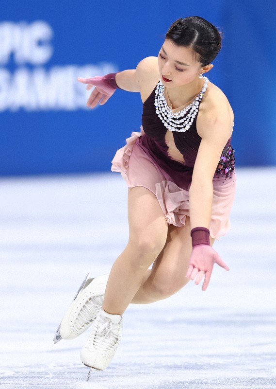 女子フリーで演技する坂本花織＝ミラノ・アイススケートアリーナで2026年2月19日、猪飼健史撮影