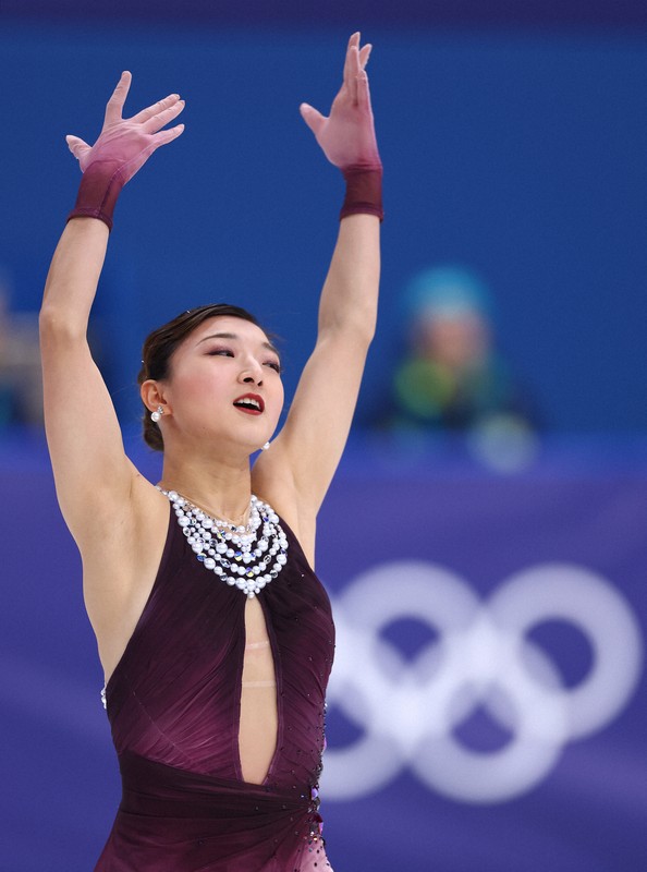 女子フリーで演技する坂本花織＝ミラノ・アイススケートアリーナで2026年2月19日、猪飼健史撮影