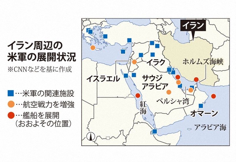 イラン周辺の米軍の展開状況