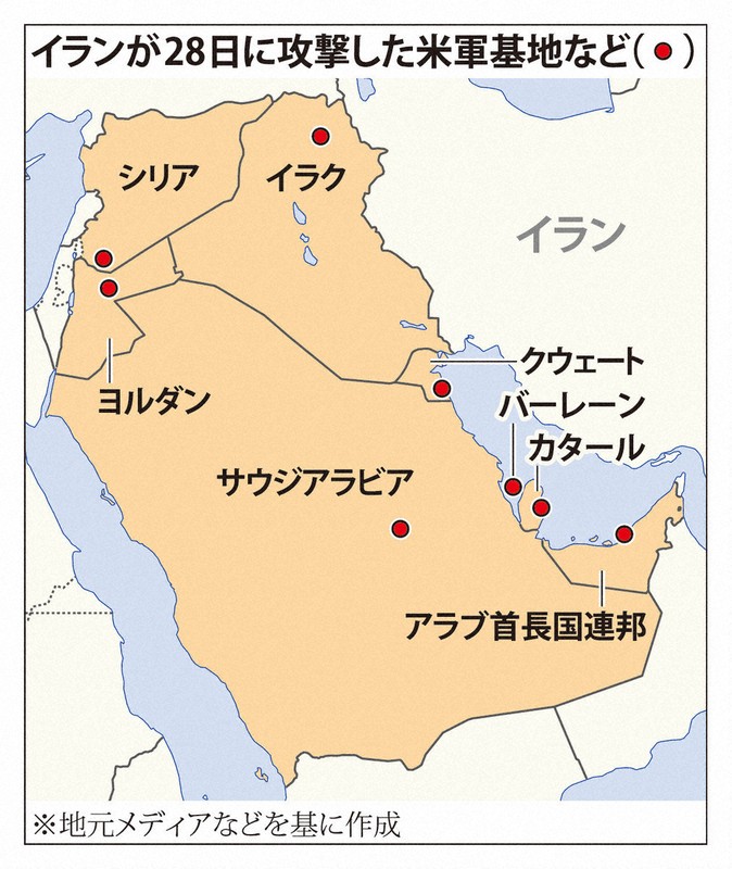 イランが28日に攻撃した米軍基地など