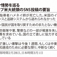 イラン情勢を巡るトランプ米大統領のSNS投稿の要旨