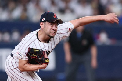 【日本代表－オリックス】力投する日本代表の先発・菊池雄星＝京セラドーム大阪で2026年3月2日、長澤凜太郎撮影