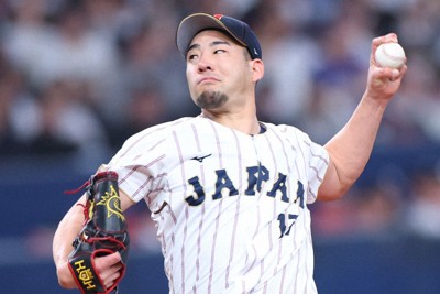 【日本代表－オリックス】力投する日本代表の先発・菊池雄星投手＝京セラドーム大阪で2026年3月2日、前田梨里子撮影