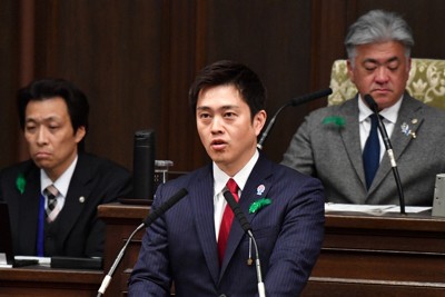 「大阪都構想」の制度案を作成する法定協議会設置規約案の提出理由を説明する大阪府の吉村洋文知事＝大阪市中央区で2026年3月9日、加古信志撮影