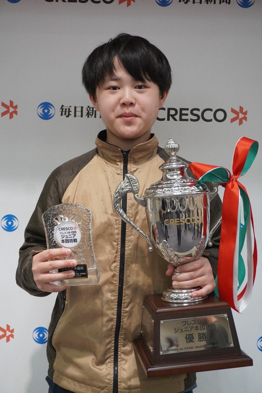 クレスコ杯第29回ジュニア本因坊戦全国大会で初優勝した岩切知輝さん＝東京都千代田区の毎日新聞東京本社で2026年3月15日、武内亮撮影