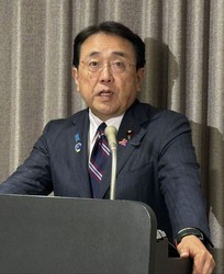 Japanese Economy, Trade and Industry Minister Ryosei Akazawa speaks at a press conference in Tokyo on March 15, 2026, following a two-day forum on energy security. (Kyodo)