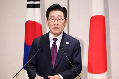 李在明大統領。政策は現実路線…（日本訪問時の共同記者会見）＝奈良市で2026年1月13日（代表撮影）