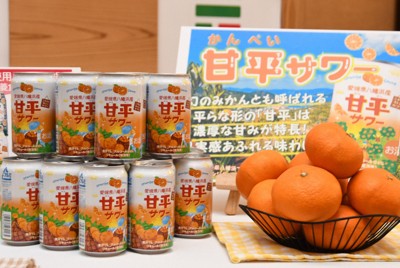 愛媛県のオリジナル品種「甘平」を使ったサワー＝松山市で2026年3月17日午前11時12分、狩野樹理撮影