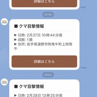 クマ出没情報共有アプリの画面＝岩手県提供