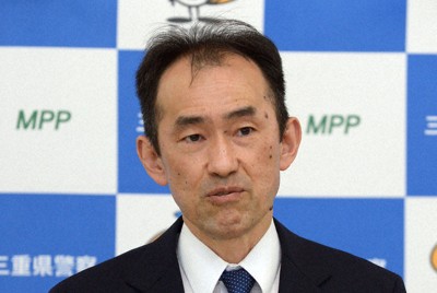離任会見をする三重県警本部長の敦沢洋司氏＝津市栄町の三重県警本部で2026年3月26日午後2時4分、大竹禎之撮影