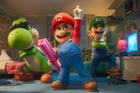 This image released by Universal Pictures shows Yoshi, voiced by Donald Glover, left, Mario, voiced by Chris Pratt, center, and Luigi, voiced by Charlie Day, in a scene from "The Super Mario Galaxy Movie." (Nintendo and Illumination/Universal Pictures via AP)