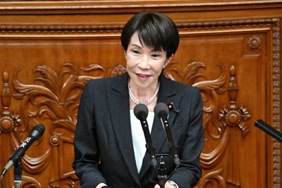 衆院本会議で施政方針演説を行う高市早苗首相＝国会内で2026年2月20日午後2時2分、平田明浩撮影