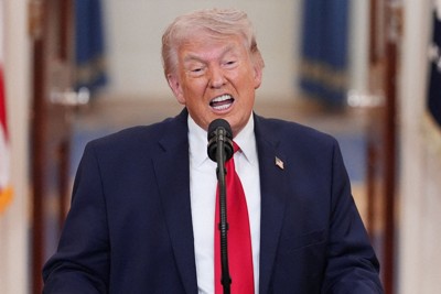 演説するドナルド・トランプ米大統領＝ホワイトハウスで2026年4月1日、ロイター