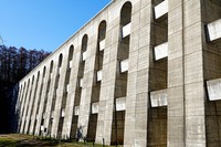 The Sasanagare Dam, Japan's first buttress dam, reminiscent of a Western castle wall, is seen in Hakodate, Hokkaido, April 10, 2024. (Mainichi/Taichi Kaizuka)