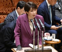 Prime Minister Sanae Takaichi answers questions during a House of Councillors Budget Committee session on April 6, 2026. (Mainichi/Akihiro Hirata)