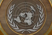 The United Nations logo is seen inside the 79th session of the United Nations General Assembly, Sept. 24, 2024. (AP Photo/Pamela Smith, File)