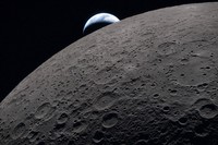 In this image provided by NASA, the Artemis II crew captured this view as the Earth sets behind the Moon during a lunar flyby, April 6, 2026. (NASA via AP)