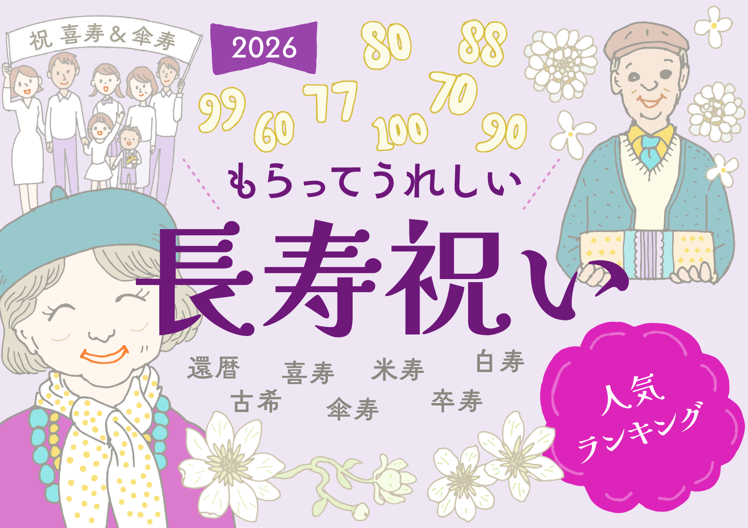 もらってうれしい長寿祝いランキング2026（還暦/古希/喜寿/傘寿/米寿/卒寿/白寿）