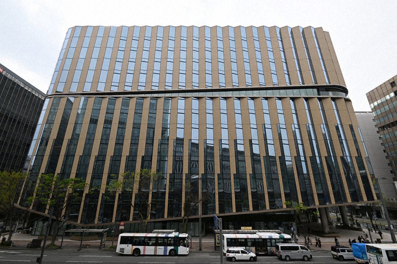 竣工式が行われた西日本シティビル＝福岡市博多区で2026年4月3日午後2時47分、矢頭智剛撮影
