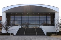 The Ishibashi Cultural Hall, with its simple and beautiful design, is seen in Kurume, Fukuoka Prefecture, Feb. 26, 2026. (Mainichi/Minoru Kanazawa)=Click/tap photo for more images.