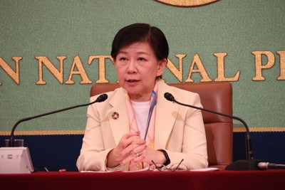 記者会見する中満泉・国連事務次長＝東京都千代田区で2026年4月10日午後1時8分、片野裕之撮影