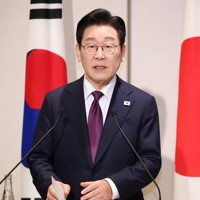 共同記者発表で話す韓国の李在明大統領＝奈良市で2026年1月13日午後4時38分（代表撮影）