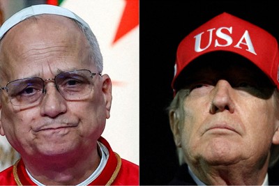 ローマ教皇レオ14世（左）とトランプ米大統領＝ロイター
