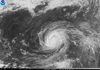 This satellite image provided by the National Oceanographic and Atmospheric Administration (NOAA) shows super typhoon Sinlakua in the Pacific Ocean, April 13, 2026. (NOAA via AP)