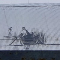 ドローンが衝突した新シェルターの屋根部分＝チョルノービリ（チェルノブイリ）原発提供