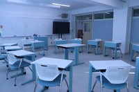 A classroom is seen at the municipal Kitazawa Gakuen Junior High School in Tokyo's Setagaya Ward on April 8, 2026. (Mainichi/Reiko Oka) 