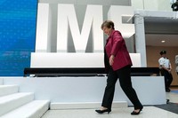International Monetary Fund (IMF) Managing Director Kristalina Georgieva arrives to speak at a news conference ahead of the World Bank/IMF Spring Meetings at the IMF headquarters in Washington, April 9, 2026. (AP Photo/Jose Luis Magana)