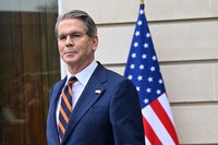 US Treasury Secretary Scott Bessent arrives to give a press statement at the OECD Headquarters, March 16, 2026, in Paris, France. (AP Photo/Emma Da Silva)