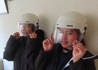 Employees of Tohoku Tachibana Co. wear the "Protect Light" bear protection helmets in Hanamaki, Iwate Prefecture, March 25, 2026. (Mainichi/Akira Kudo)
