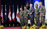 The Philippines and the United States hold a ceremony in Manila to begin their Balikatan joint military exercise on April 20, 2026. (Kyodo)